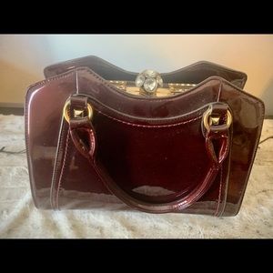 Maroon red paten leather purse / tote bag